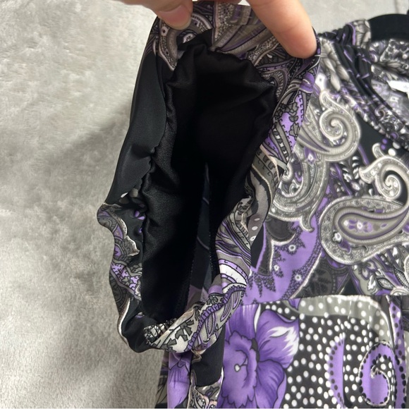 Dressbarn Paisley Dark Floral Puff Sleeve Y2K High Neck Blouse Sz XL - Picture 4 of 7